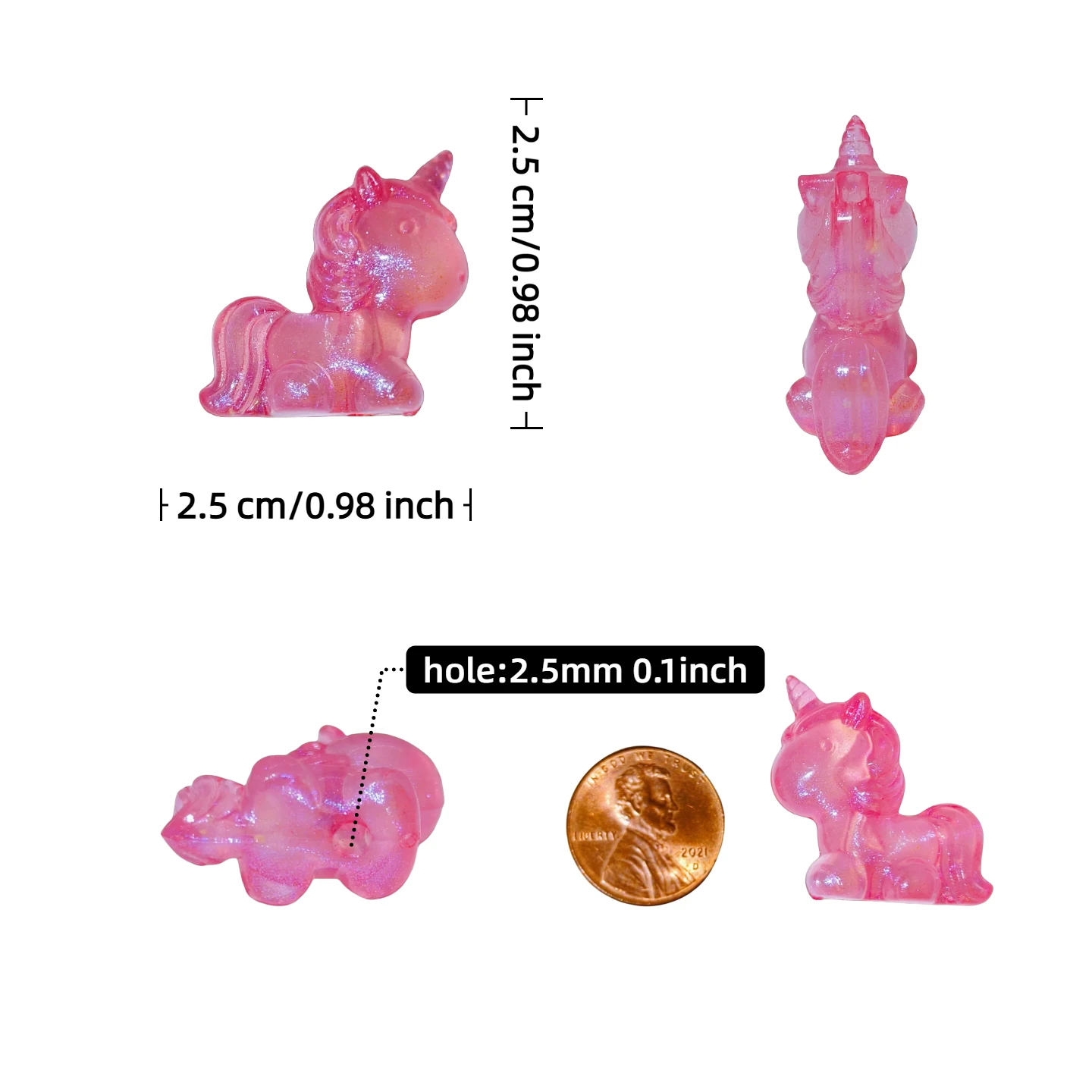 10p Cute Pony Unicorn Shape Acrylic Perforated Beads Multi-Colored Bag Pendant Mobile Phone Chain Accessories Jewelry Production