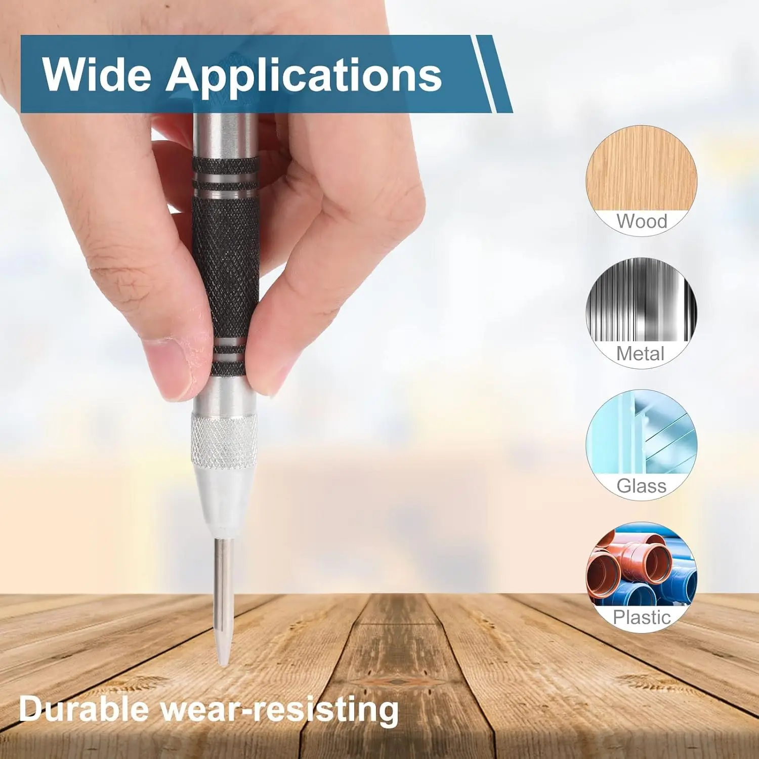 2er-Pack robuster, federbelasteter Körner – verstellbarer Schlagmarker für Metall, Holz, Kunststoff und Glas