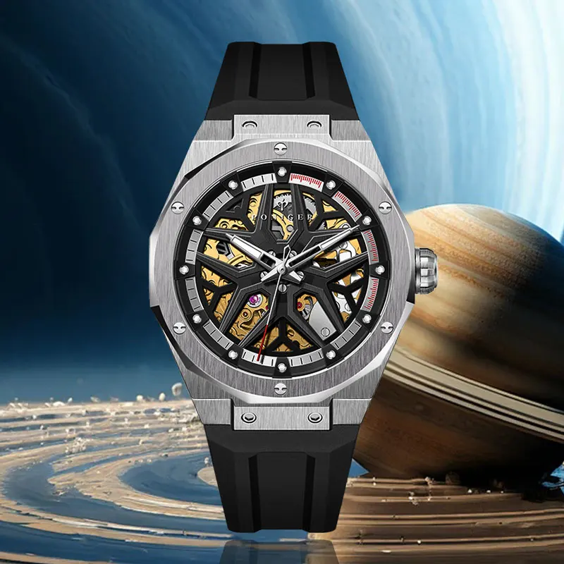 Poniger P618 Men Watch Automatic Movement Mechanical Multifunction Sapphire Glass Stainless Steel Waterproof Luminous Wristwatch