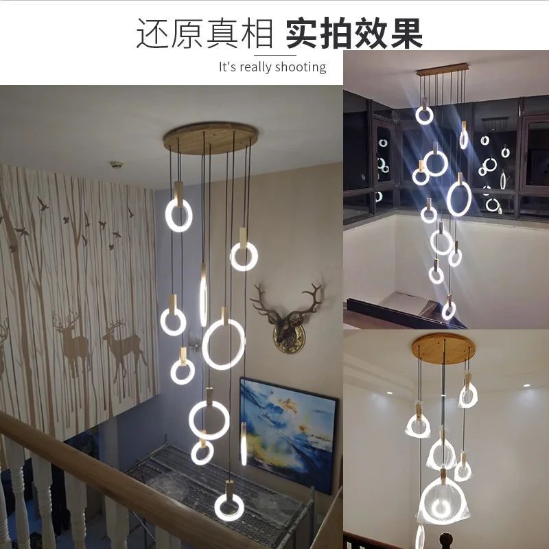 Modern LED chandelier Nordic living room ring hanging lights bedroom fixtures stair lighting home illumination long pendant lamp