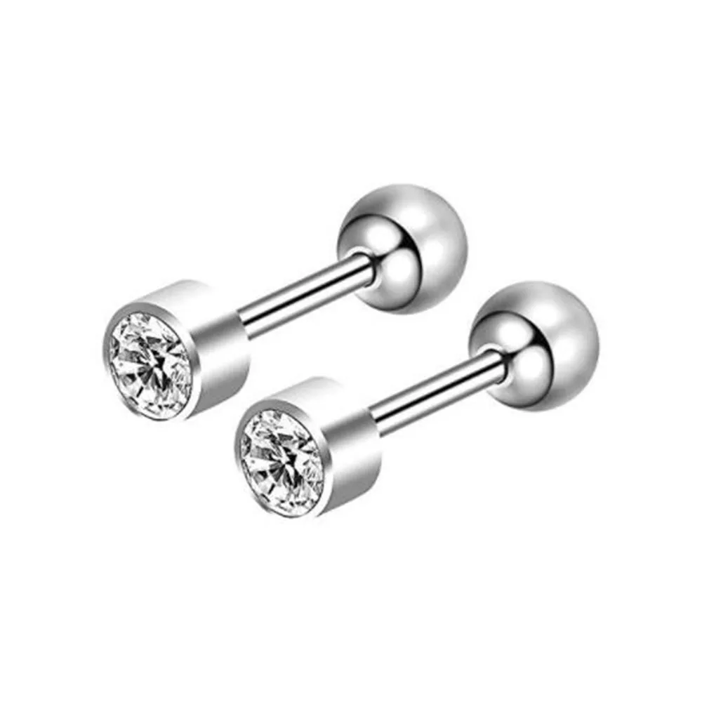 1Pair Medical Titanium Steel Stud Earring Zircon Ball Screws Small Earrings Male Ear Bone Nail Lip Piercing Body Jewelry