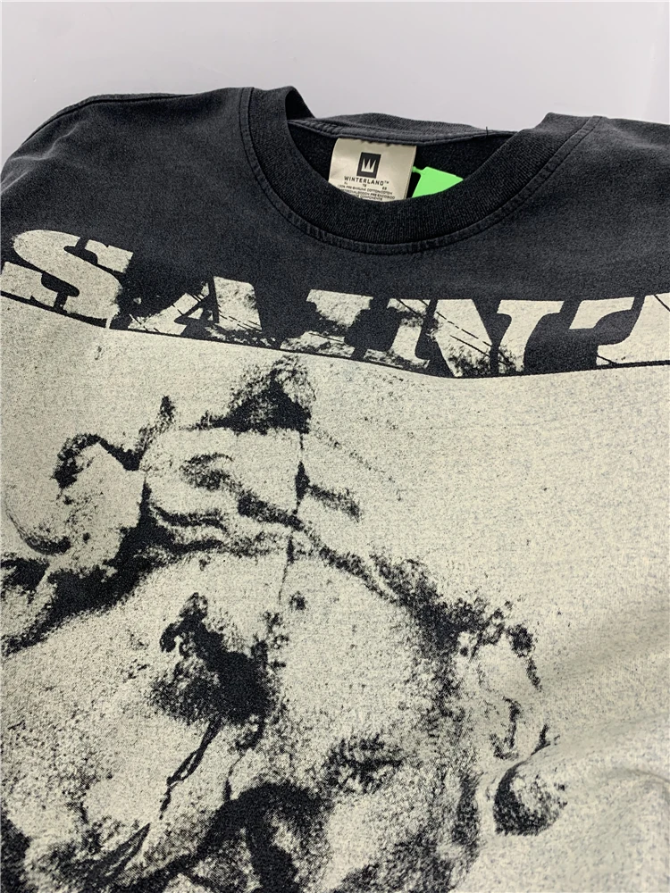 الرجال النساء النسيج الثقيل للجنسين تي شيرت علوي 2025ss سانت تي شيرت