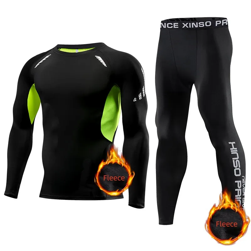 Men's Winter Thermal Underwear Set Fleece Lined Compression Base Layer Long Johns for Fitness Running Outdoor Sports