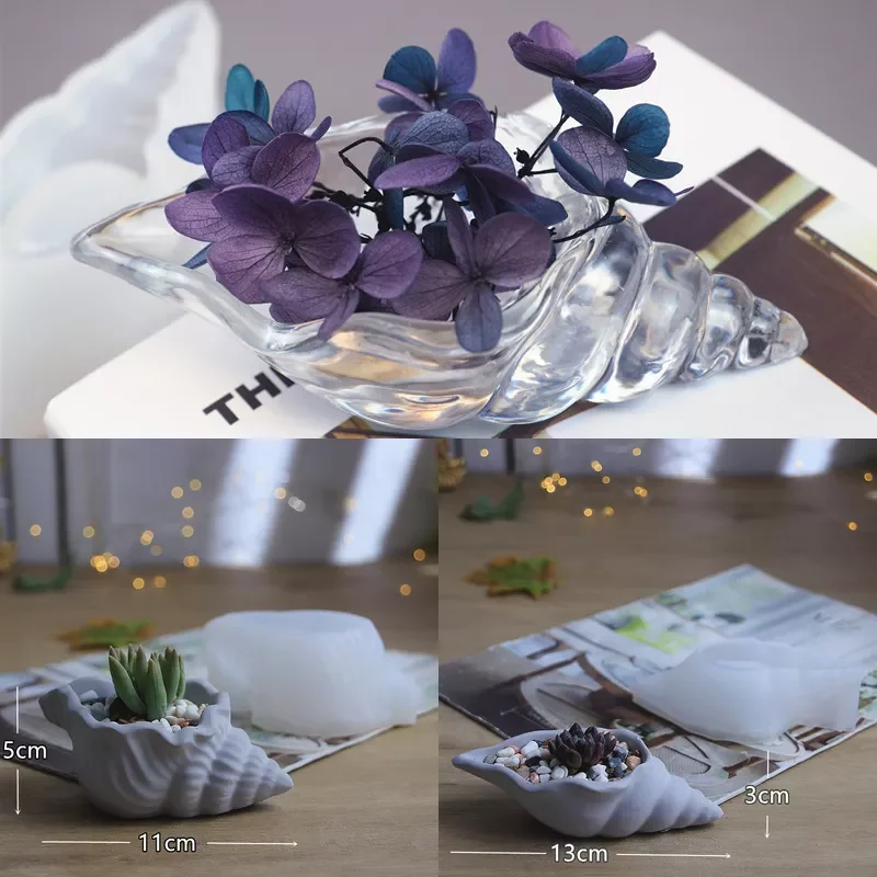 Conch Flower Pot Concrete Handmade Mould Shell Shape Candle Mold Makeup Egg Storage Marine Epoxy Resin Silicone Mold