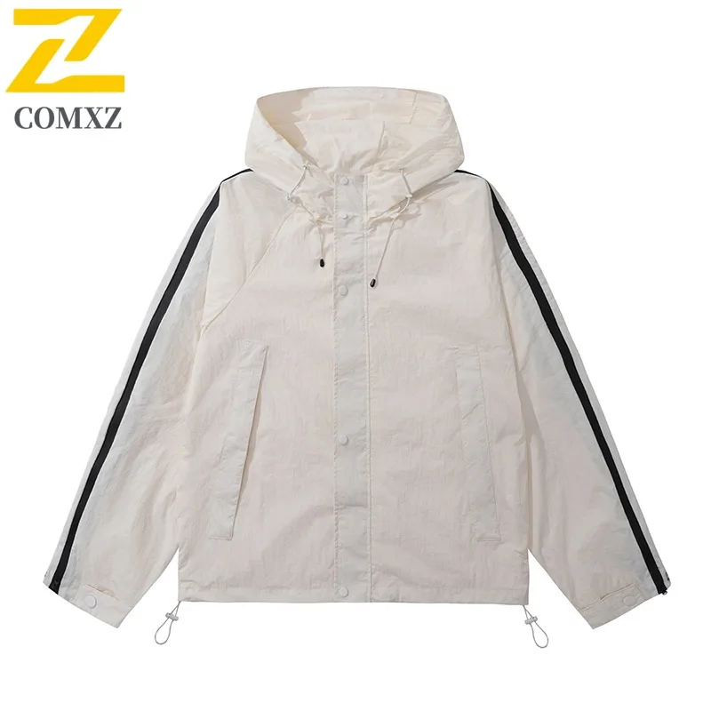 

COMXZ 2025 Мужская куртка с капюшоном Молодежная уличная повседневная спортивная куртка Универсальная модная студенческая верхняя одежда Модный уличный стиль