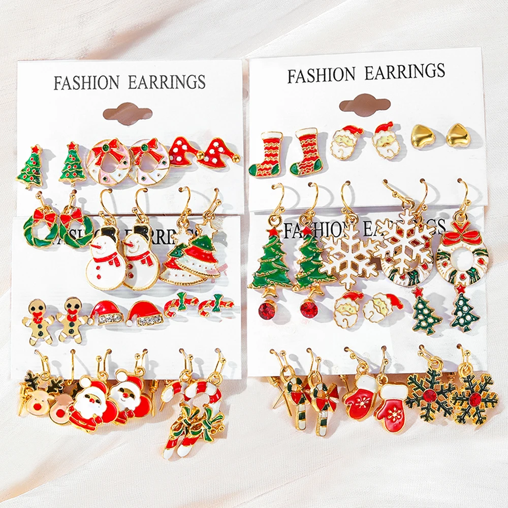 FNIO Fashion Christmas Earrings Santa Claus Elk Snowflake Snowman Tree Earrings For Women Girls Christmas Gifts Jewelry