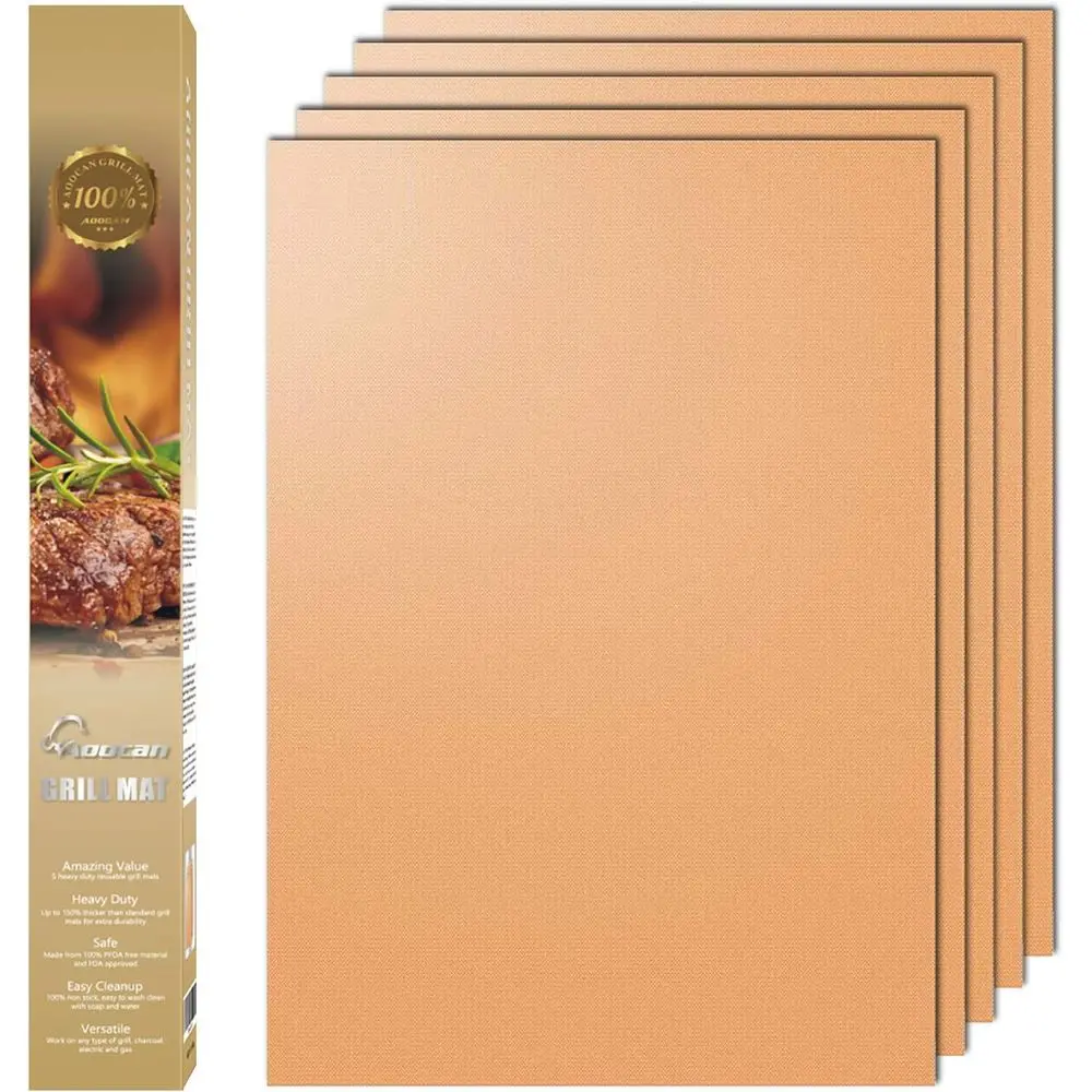 

5-Pack Copper Grill Mats - Reusable Non-Stick BBQ Mats for Outdoor Cooking, Easy to Clean, Suitable for Electric, Gas, and Charc
