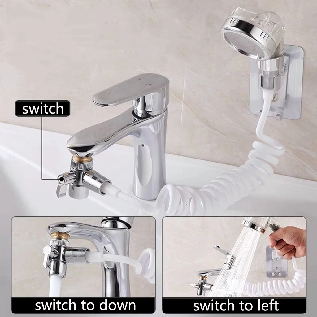 Bathroom Basin Faucet Extender External Shower Head Washbasin Tap Water Divider Bidet Sprayer for Hair Washing Toilet Cleaning