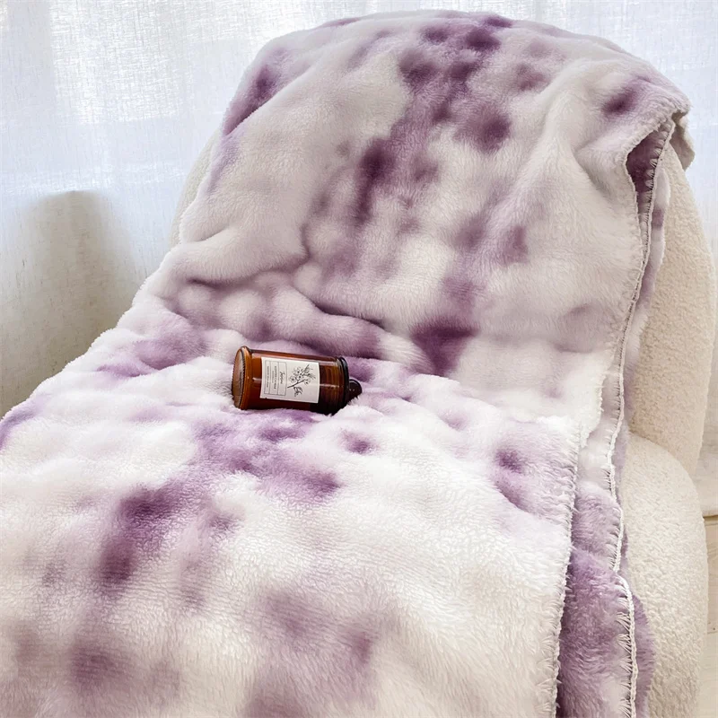 Purple Blanket Tie Dye Soft Throw Blankets for Couch, Sofa, Bed, Soft Lightweight Plush Cozy Faux Rabbit Fur Blankets & Throws