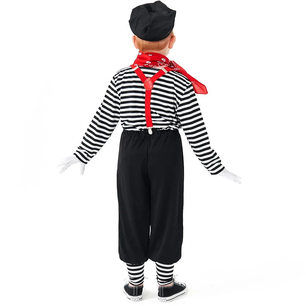 Kid Mime Artist Costume Halloween Purim Boys Girls Art Street Clown Mime Show Outift Cosplay Fantasia Fancy Dress