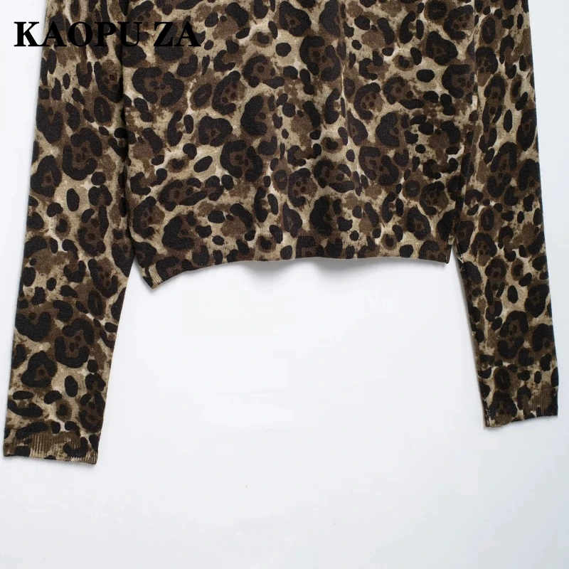 KAOPU ZA Woman's 2024 Autumn Fashion Long Sleeve LEOPARD Print Sweater Top Women Clothing Casual O-Collar Jumper Long Sleeve Top