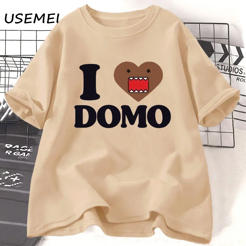 I Love Domo Kun Gesicht T-Shirt Cartoon Funny Graphic T Shirts Cotton Short Sleeve Tee Shirt Woman Oversize Basic Tops Tee