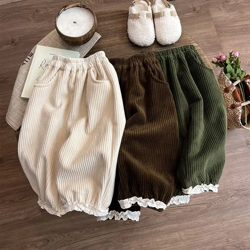 Girls' Velvet Pants for Autumn and Winter Children's Winter Clothes Baby One-piece Corduroy Thick Girls' Pants