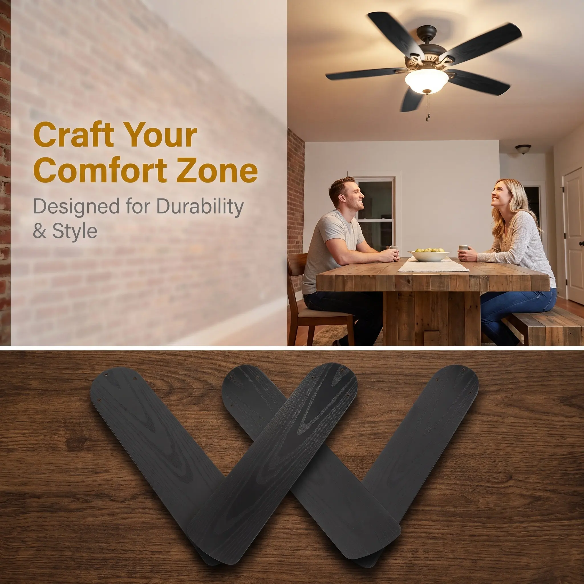 Plastic Ceiling Fan Blade Replacement Wood Grain Pattern Easy Install for Home Office School Industry Fan Blade Accessory