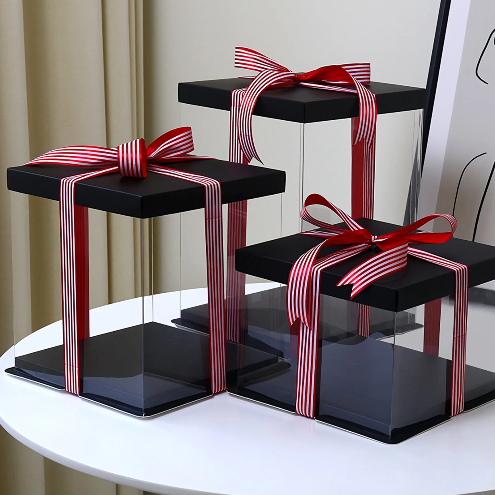 

Transparent Cake Safe Material Easy Clean Ribbon Seal Food Christmas Birthday Gift Packaging Boxes