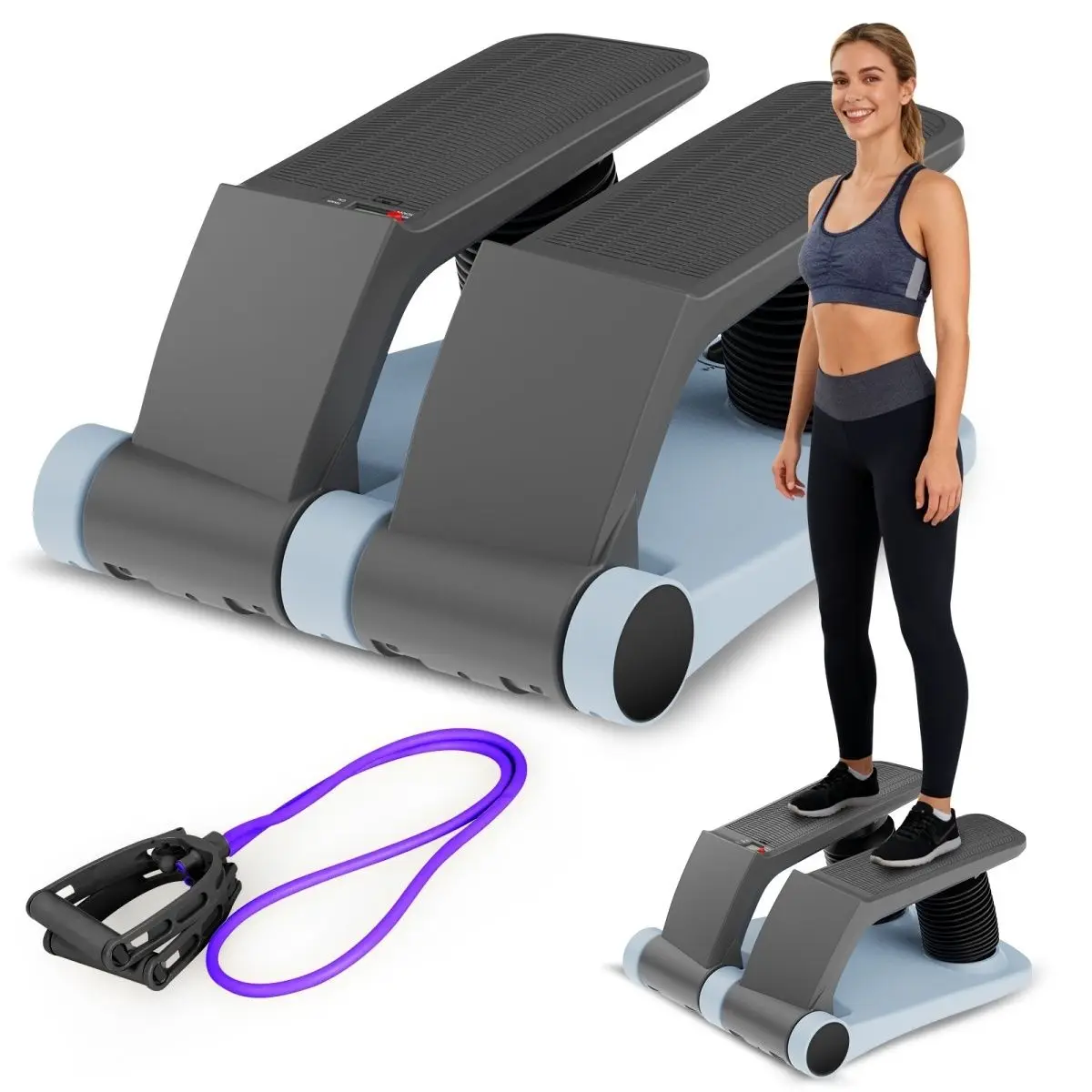 Portable Mini Stepper With Resistance Bands, Quiet Under Desk Foot Pedal Exerciser For Home Office Workout, Low Impact Cardio