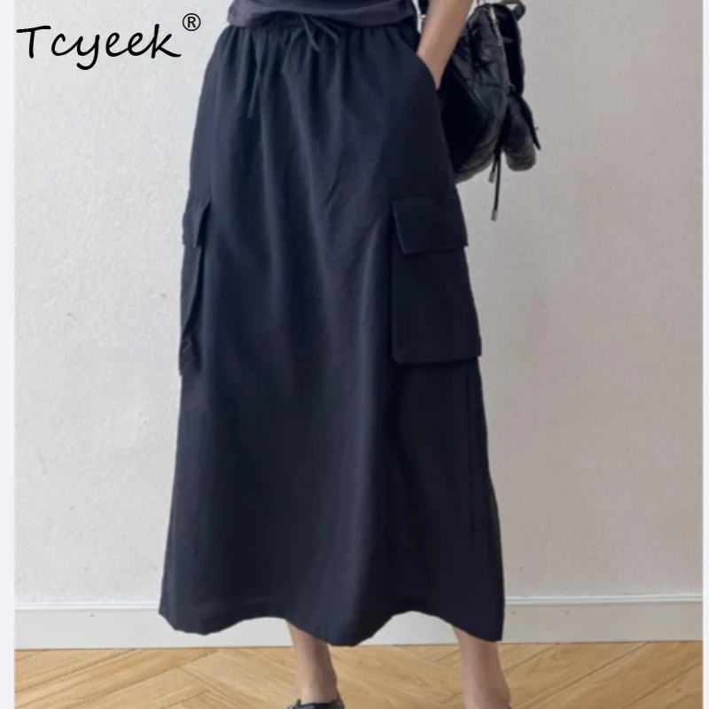 Tcyeek 78% Mulberry Silk white Skirts Woman Clothes 2026 Fashion Summer Skirt Elegant Skirts for Women Solid Color Юбка Женская