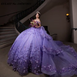 EVLAST Customized Lilac Quinceanera Dress Ball Gown Shiny Sequins Applique Beaded Mexico Sweet 16 Vestidos De 15 Anos SQ776