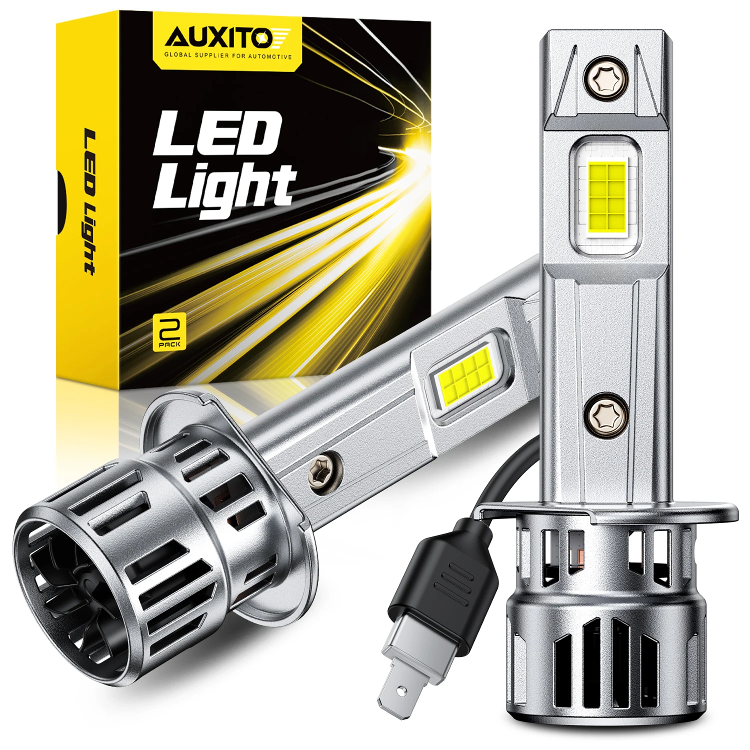 AUXITO 2Pcs 30000LM H1 LED Headlight Bulbs 6500K White For Car Headlamp Front Main Light Canbus Super Bright With A Cooling Fan