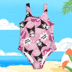 New style Summer  Children  Kuromi  3D Printed Cartoon Swimwear Kids Beachwear Swimsuit for Girls Custom  One Piece Swimsuit