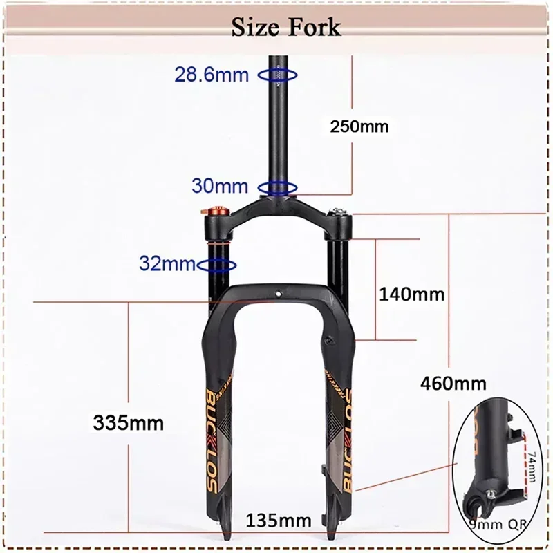 BUCKLOS 20*4.0 Inch Fat Bike Fork 140mm Travel Aluminum Alloy Snow Front Fork E-bike Air Suspension Fork Bicycle Accessories