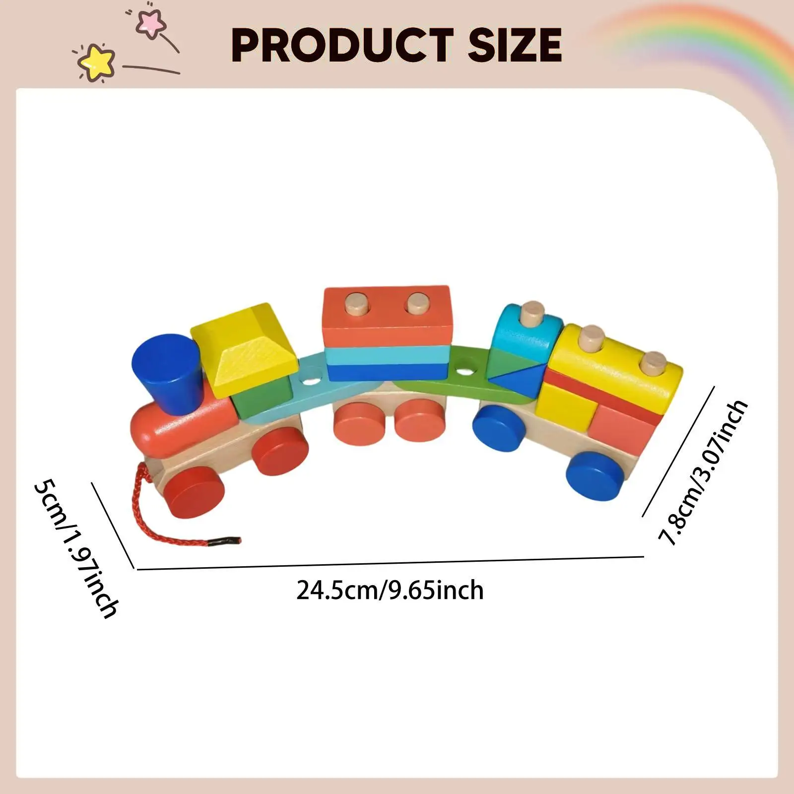 Holz-Stapelblock-Zugspielzeug Lernspielzeug Bauklötzchen-Set für 2-4 Jahre Alte Kinder