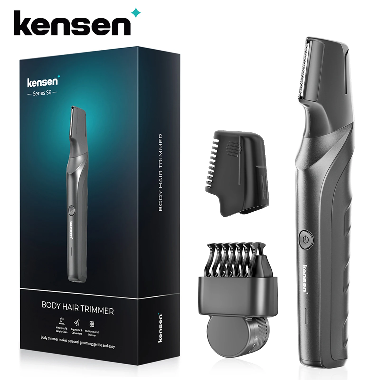 Kensen s6 elétrica corpo cabelo tirmmer para homens groomer clipper ipx5 à prova dwaterproof água virilha aparador de pêlos pubianos com 2