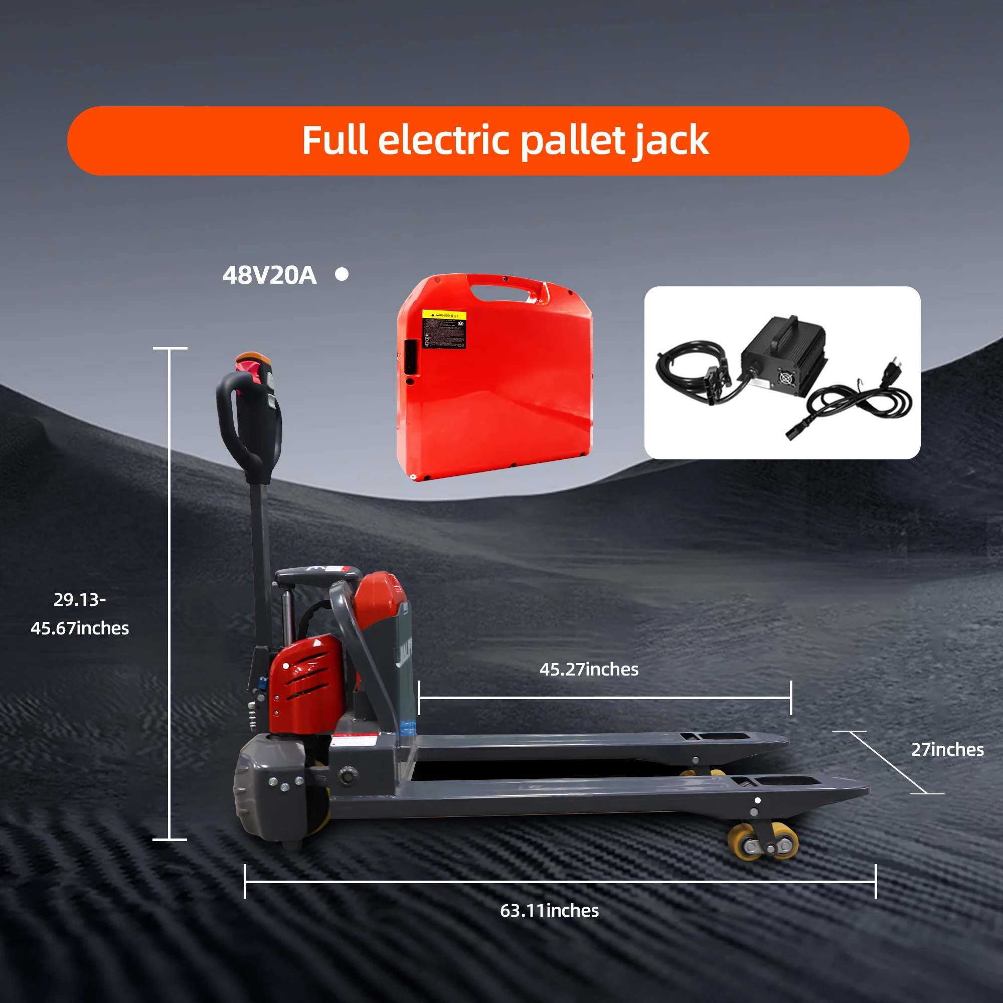 

Full Electric Pallet Jack - 4400lbs Cap. Lithium Battery Powered Pallet Trucks 48"x27" Fork Size Lift Jacks for Narrow Spaces