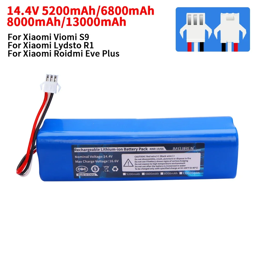 Batteria H18650CH-4S2P da 14,4 V per aspirapolvere robot Arnagar S8 Pro /Arnagar S9 /Realme TechLife 14,4 V 5200 mAh/6800 mAh/8000 mAh