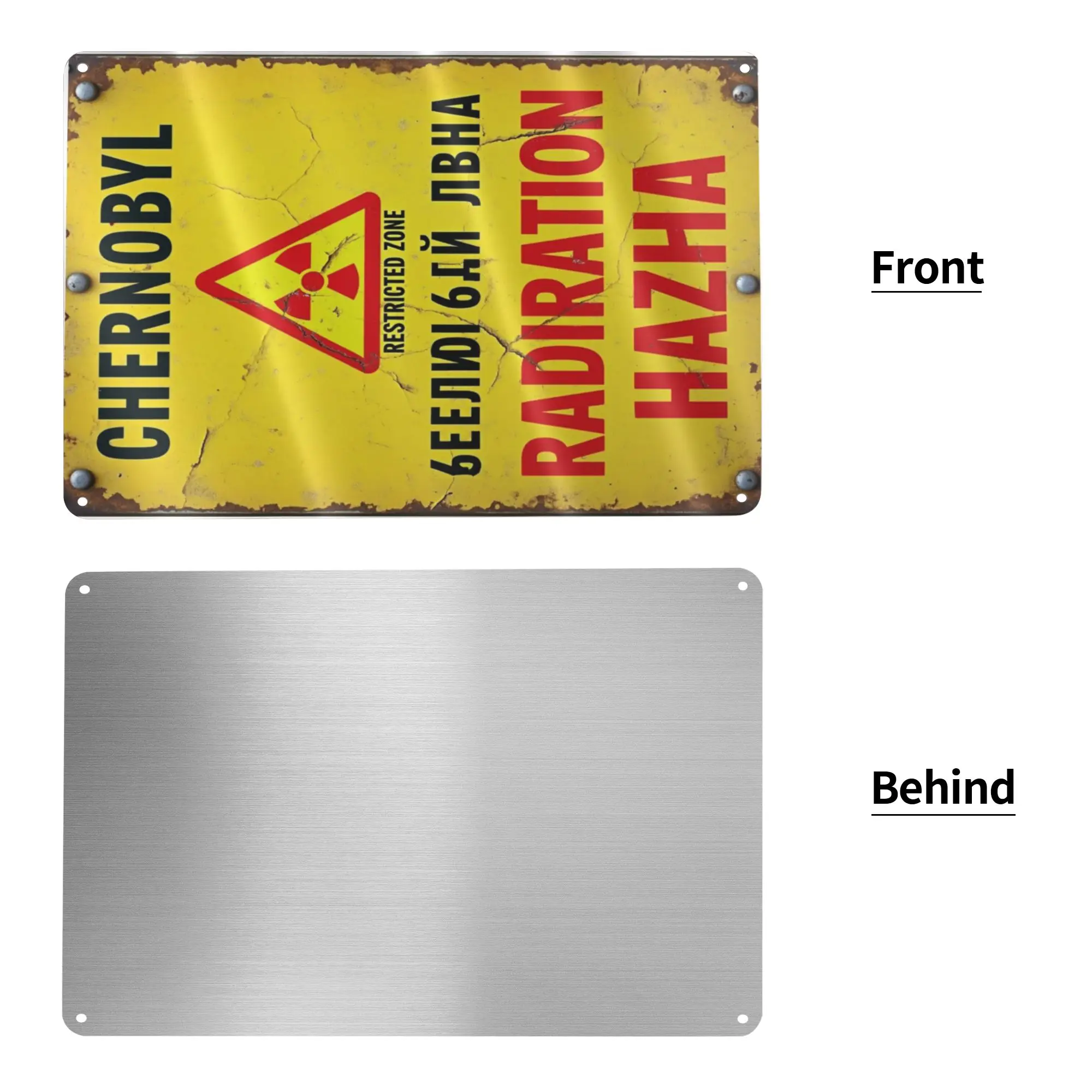 لافتة حديدية لخطر الإشعاع العتيق - لوحة فنية جدارية قديمة مع نص إنجليزي وروسي، لوحة معدنية مطبوعة بالأشعة فوق البنفسجية للمنزل والحديقة، Ba #2