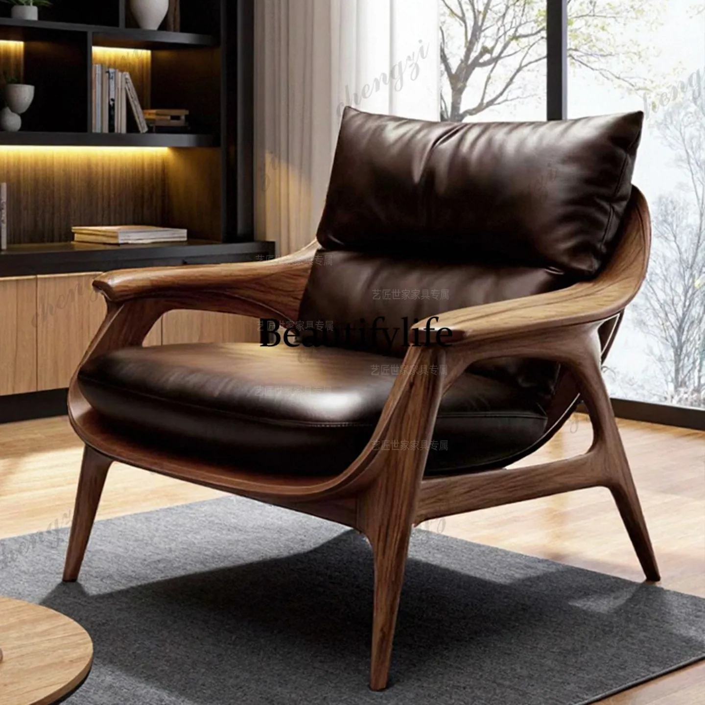 Medieval sofa chair, ash wood t leisure chair, premium back chair, retro single sofa, new Chinese sofa