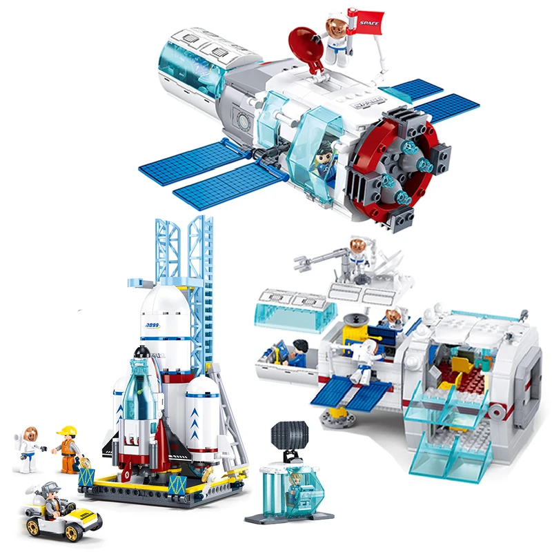 

New Space Station Saturn Rocket Building Blocks City Shuttle Satellite Astronaut Figure Man Airship Series Bricks Toys Kids Gift