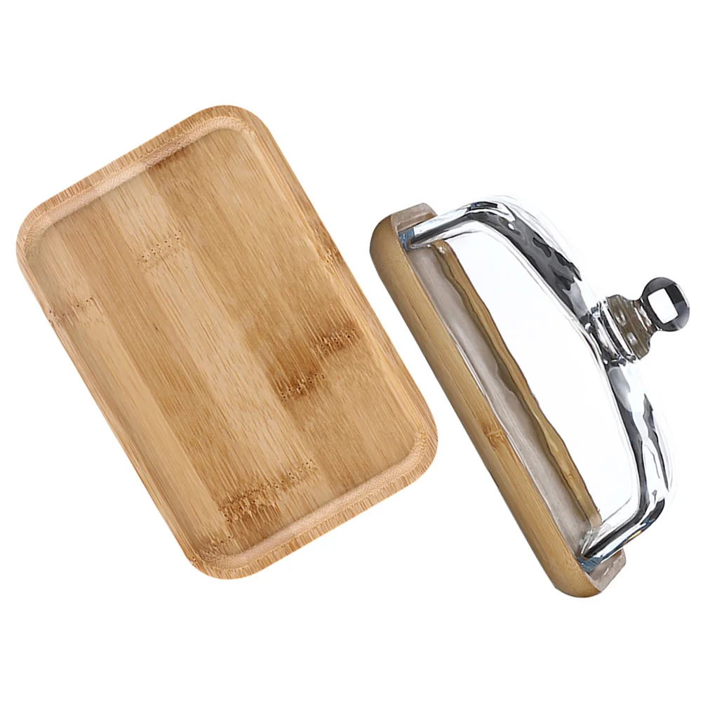 

1Set Bamboo Cake Stand with Clear Glass Dome Wear Resistant Dessert Plate for Party Celebration Decor Fine Craftsmanship Covered