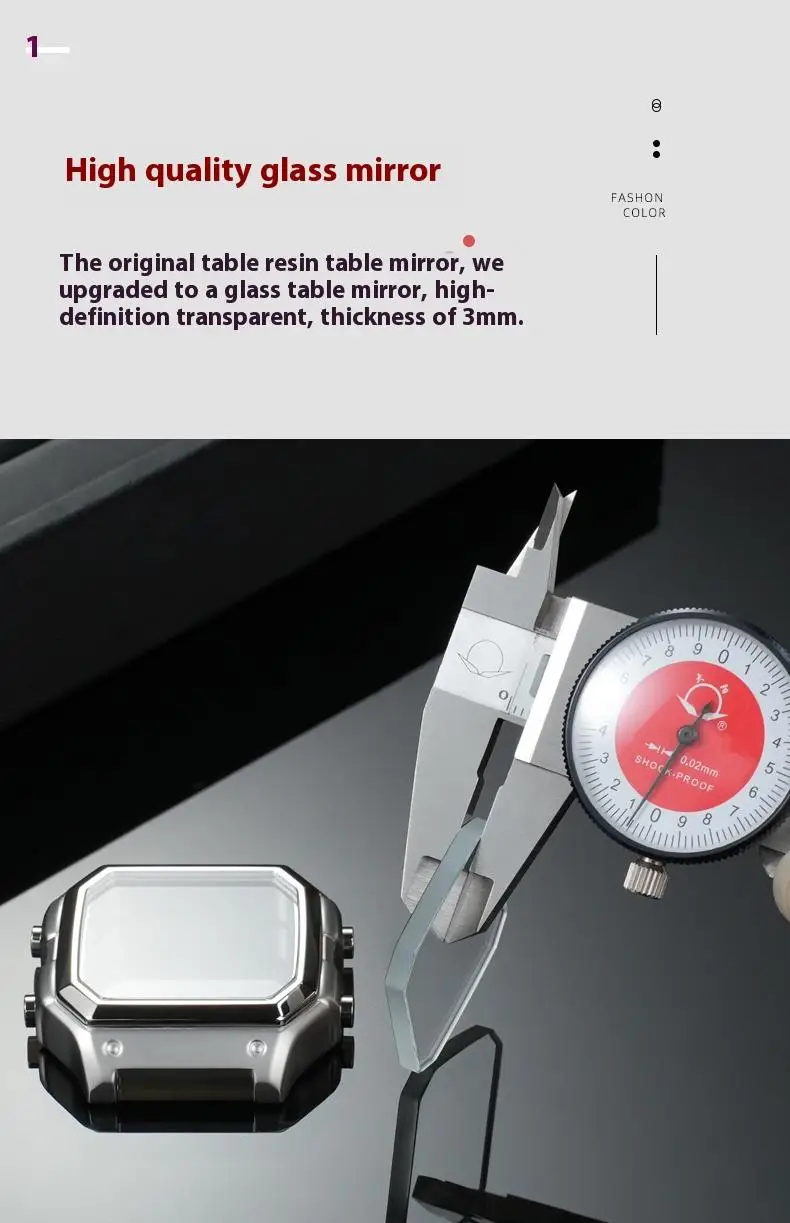 Für Casio 3299 AE-1200WH Uhrengehäuse, modifiziertes AE1200 Edelstahl-Uhrengehäuse, Metallgehäuse mit wasserdichtem Ring, Schwarz und Silber – Detail 5