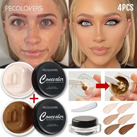 4PCS/SET Full Covery Cream Concealer Kit,Portable,Blendable Color Formula,Even Coating Capacity,Support Free Color Deployment,Multifunctional Concealing Cosmetic Set For Daily Facial And Body Makeup Needs