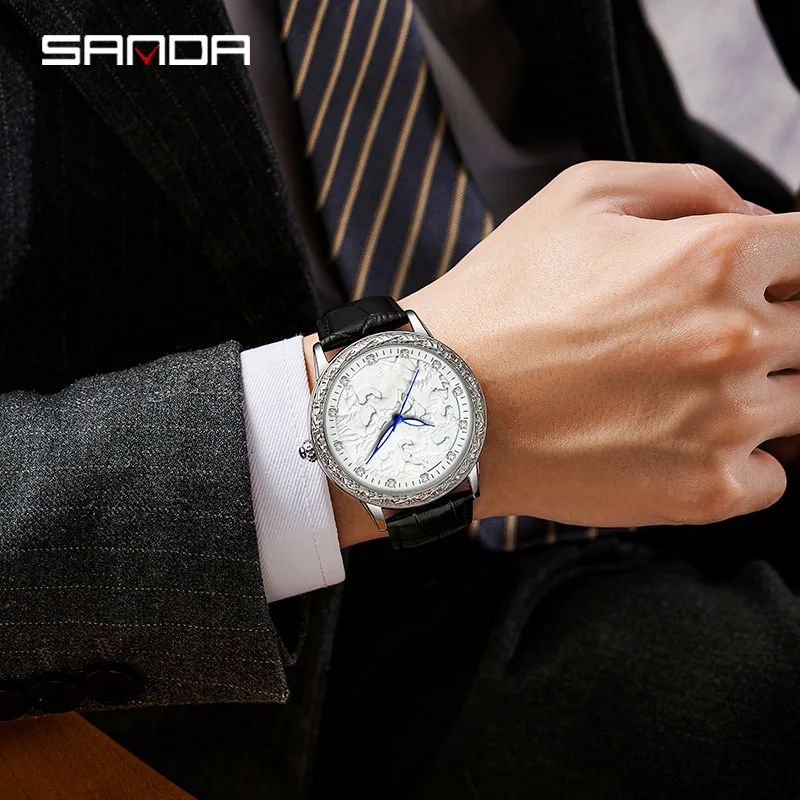 Fashion Sanda Top Brand Elite Mens Quartz Watches Business Dress Waterproof Wristwatch Men Luxury Breathable Leather Sport Gifts