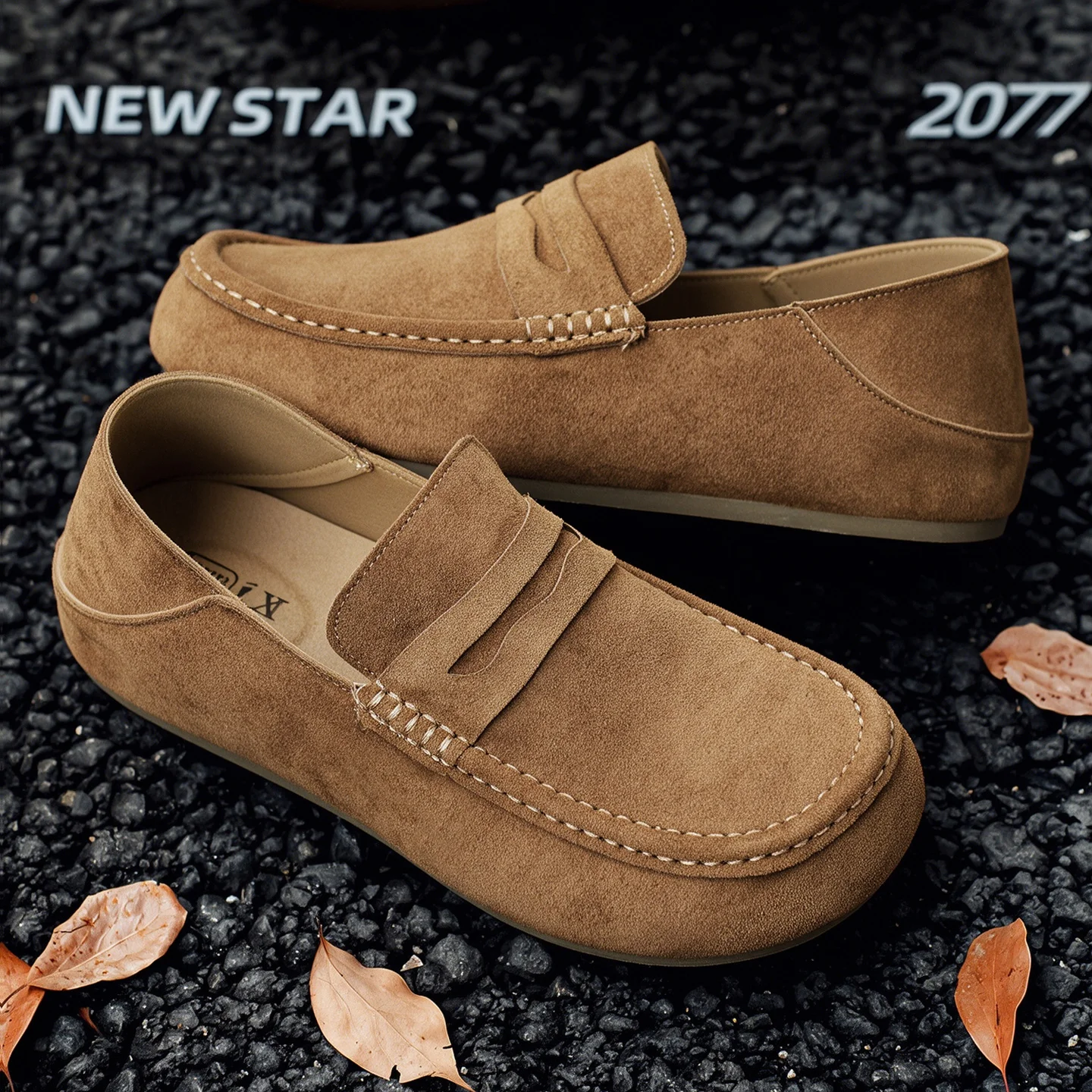 Men's loafers slip-on shoes, comfortable soft-soled lightweight casual shoes, fashionable  retro-style men's leather shoes