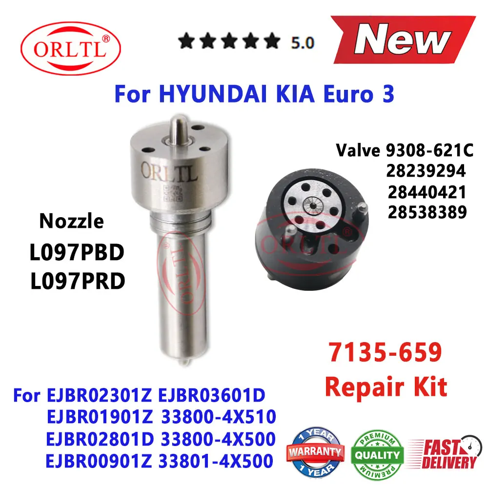 33801-4X500 for Hyundai Terracan EJBR02801D Euro 3 Diesel Injector Nozzle L097PBD L097PRD Valve 9308-621C Repair Kits 7135-659