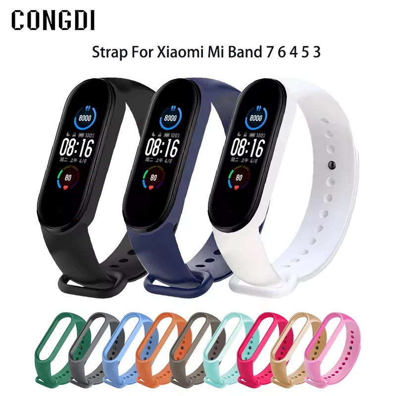 Ремешок силиконовый для Xiaomi Mi Band 7 6 4 5 3, однотонный браслет на запястье для Mi Band 7 5 6, Xiaomi Mi Band 5 4 3