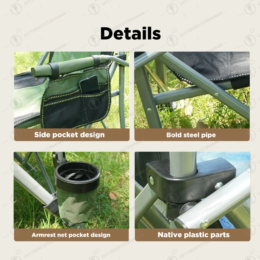 Heavy Duty Waist High Back Portable Camping Chair Hard Arm Foldable Camping Chair with Cup Holder