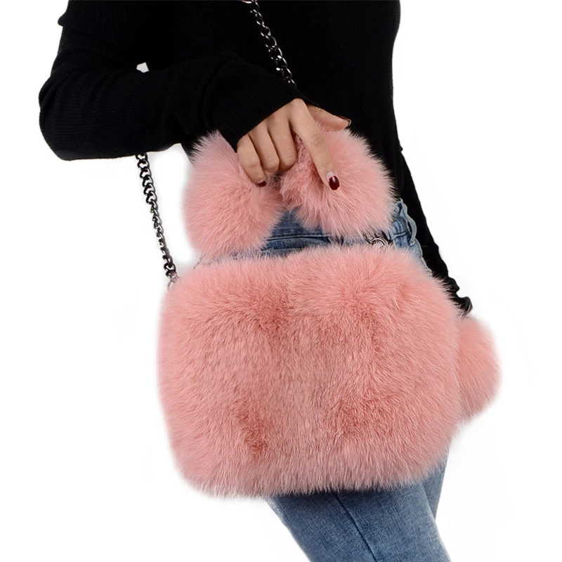 Genuine Fox Leather Women Bag ,Warm Winter Ladies Fashion Shoulder Bag , Leather Banquet Bag ,Multi-color Fox Leather Bag