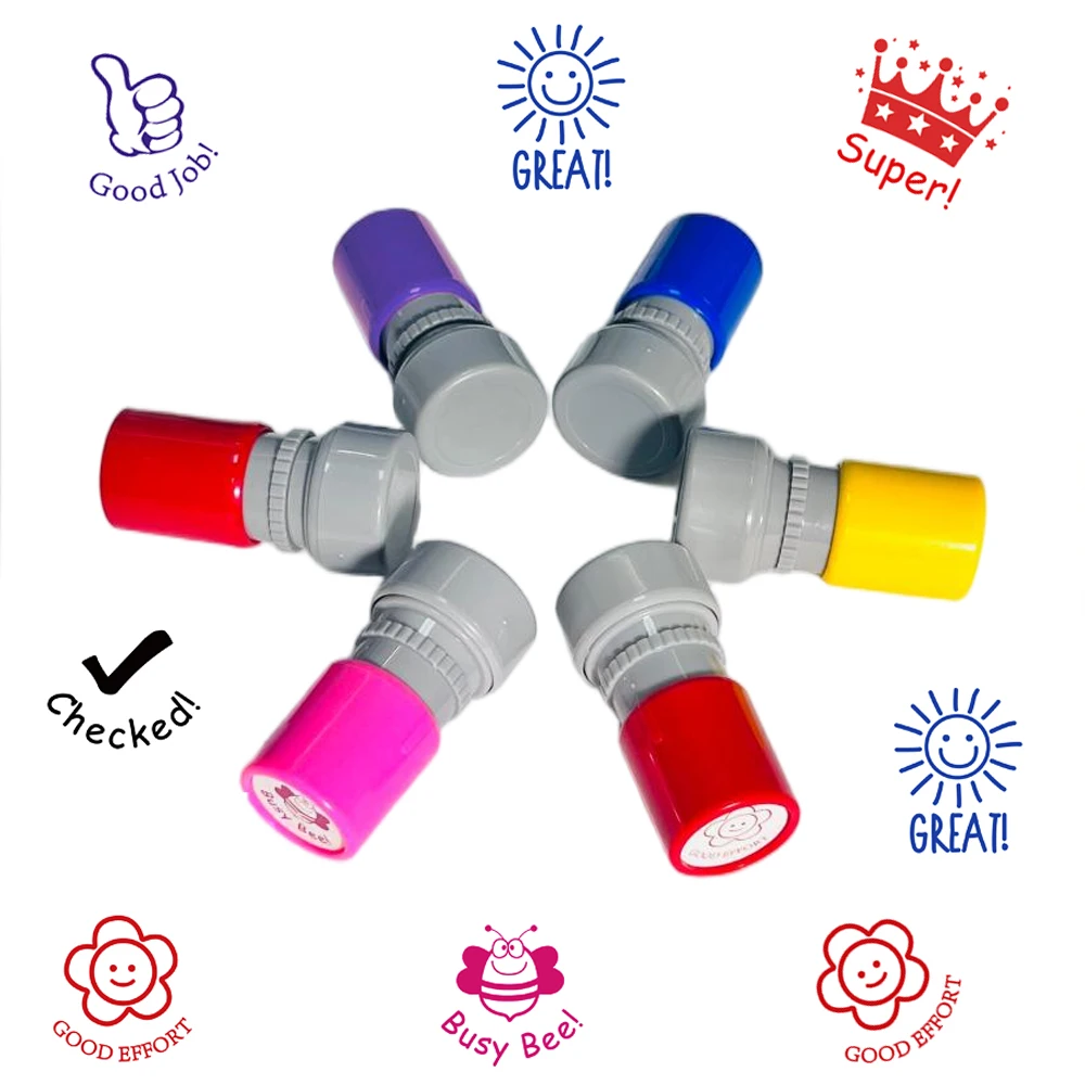 6 Pack Color Incentive Teacher Stamps, Teacher Comment Education Stamps-Bee, Crown Funny Pattern Stamp