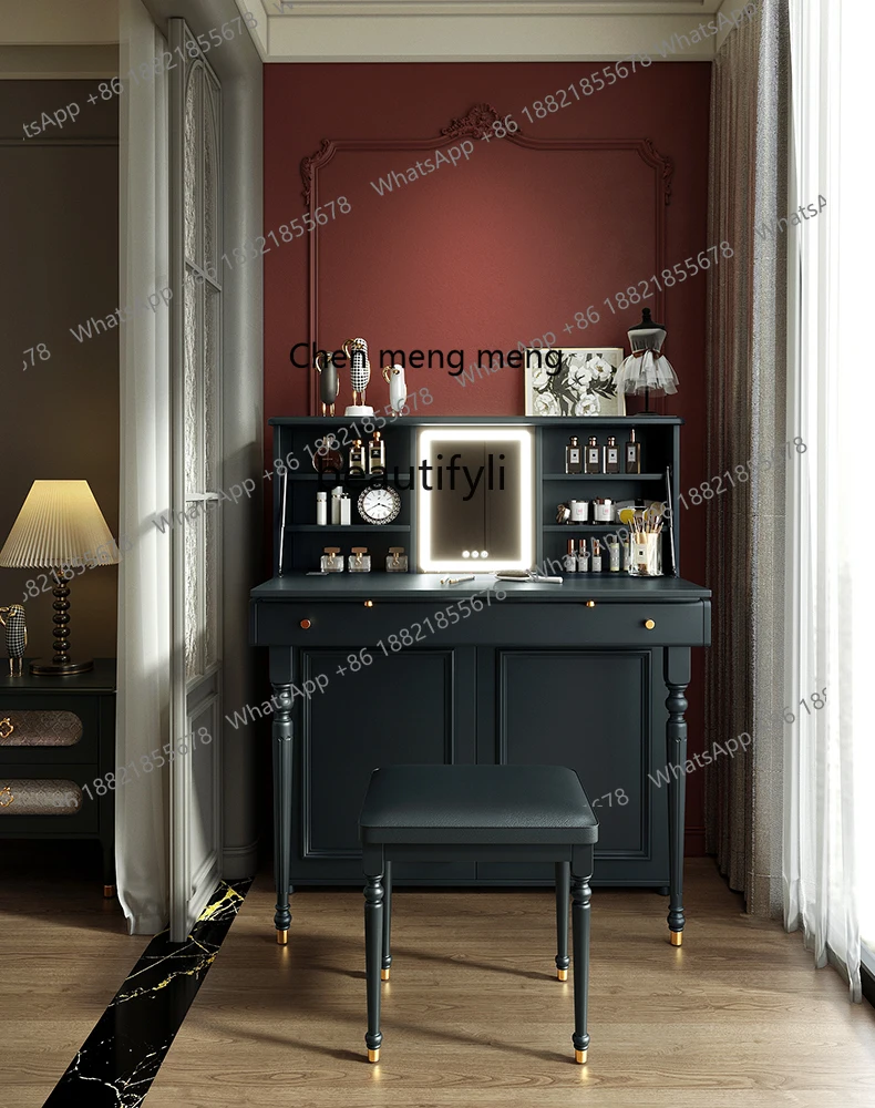 American Retro Dressing Table Storage Cabinet Integrated Bedroom Middle and Ancient Makeup Cabinet Black Storage Makeup Table