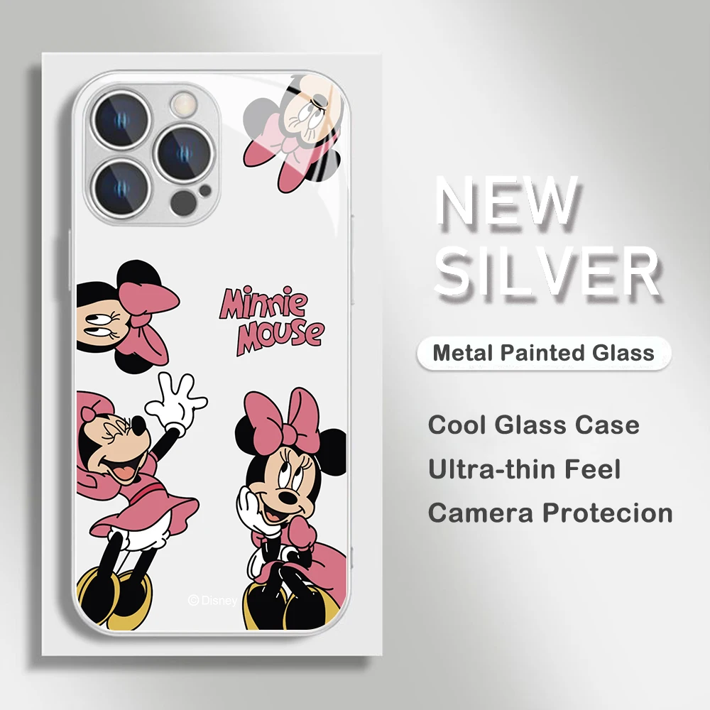 Disneys Mickeys Minnies Mouse Phone Case for IPhone 16 15 14 13 12 11 Pro Max X XR XSMax 7 8 Plus Tempered Glass Back Cover