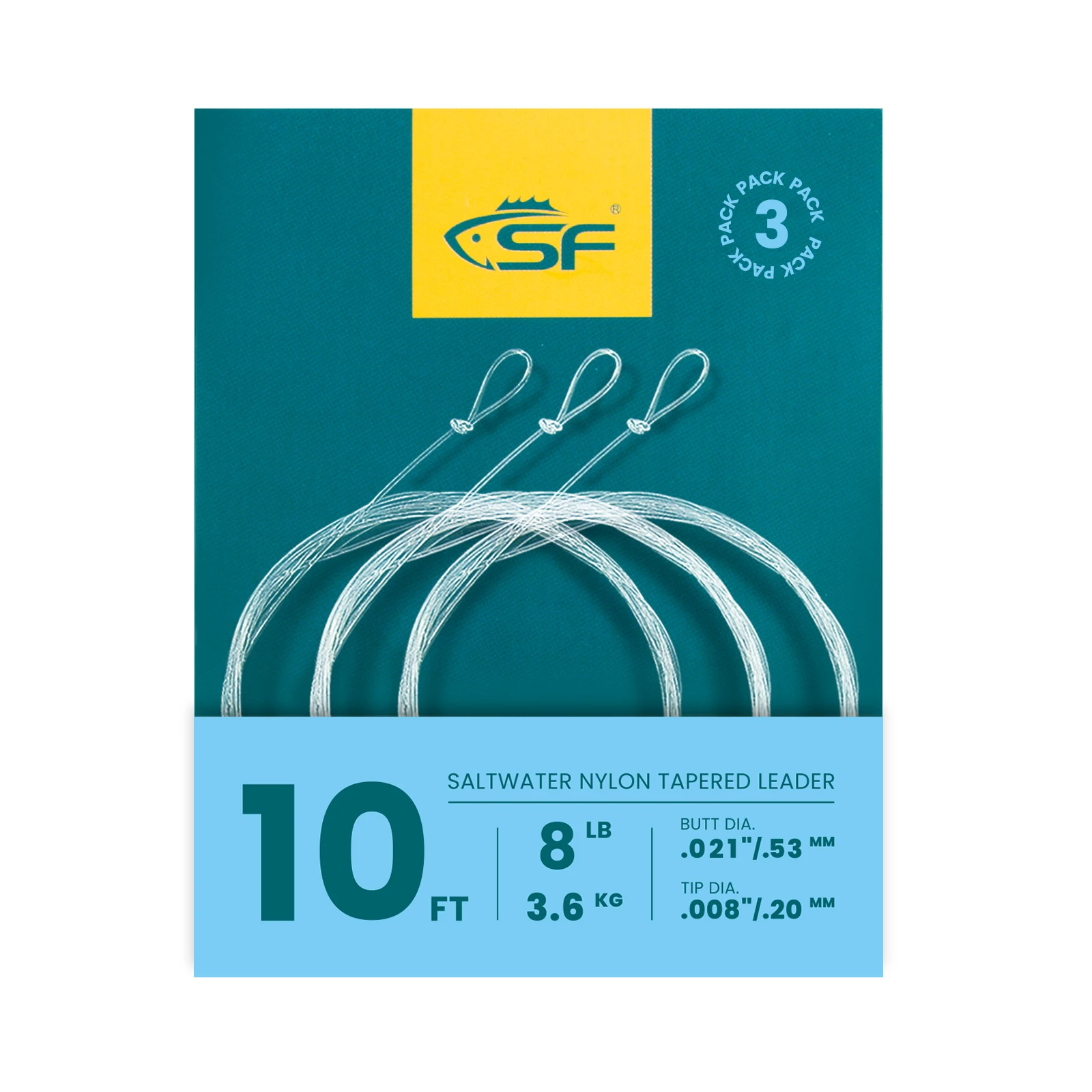 SF 3 szt. 10FT 8-40LB Lider stożkowy do słonej wody Nylon wstępnie wiązana pętla Wędkarstwo muchowe Tapered Leader