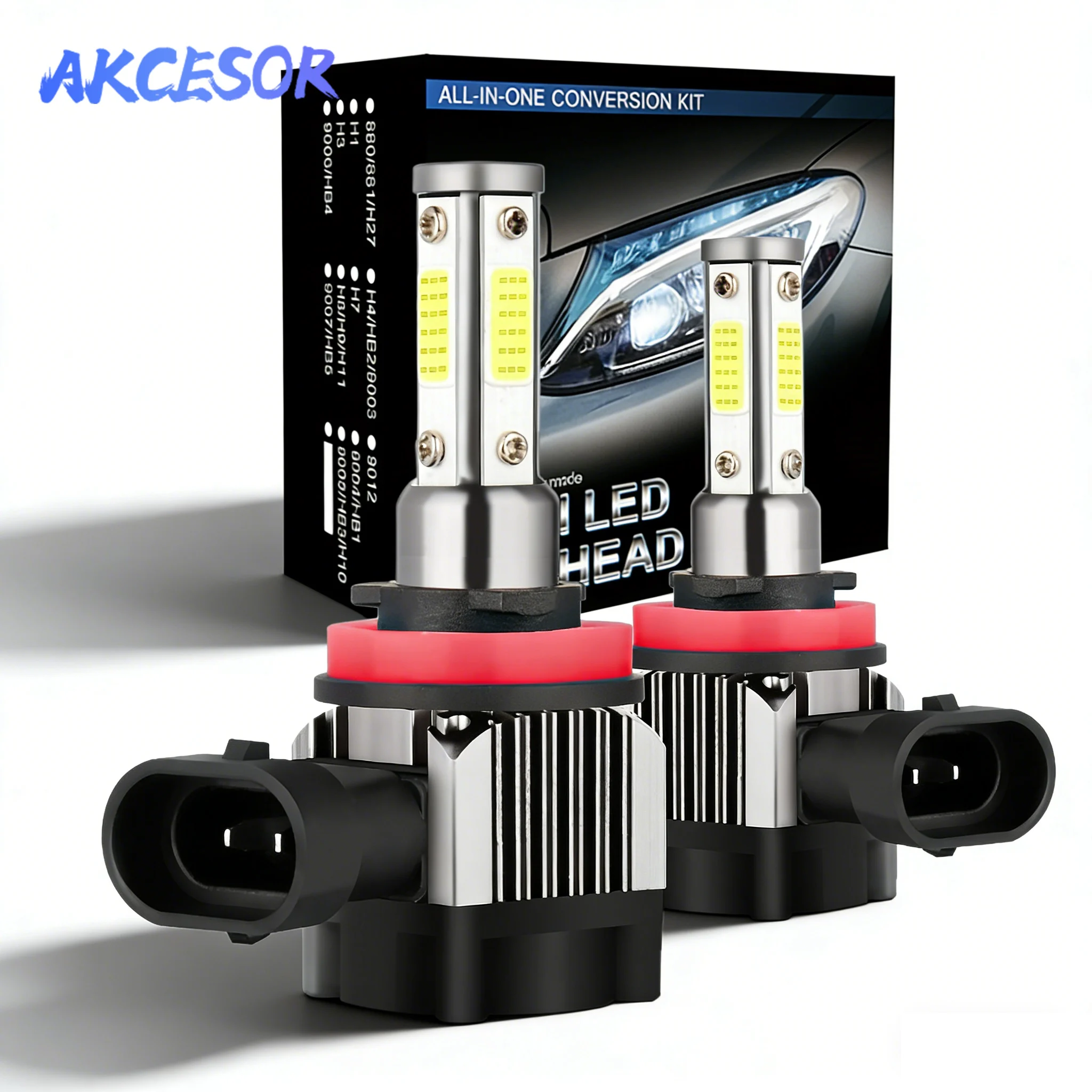 2Pcs H11 LED Headlight Bulbs 6000K Cool White Super Bright Plug And Play Car Headlamp Conversion Kit With Turbo Cooling Fan Mini