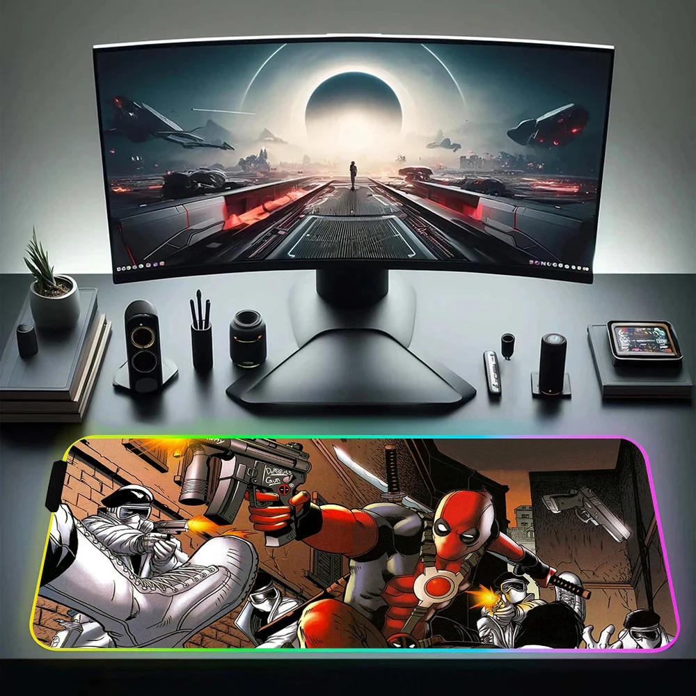 deadpool & wolverine RGB Pc Gamer Keyboard Mouse Pad Mousepad LED Glowing Mouse Mats Rubber Gaming Computer Mausepad