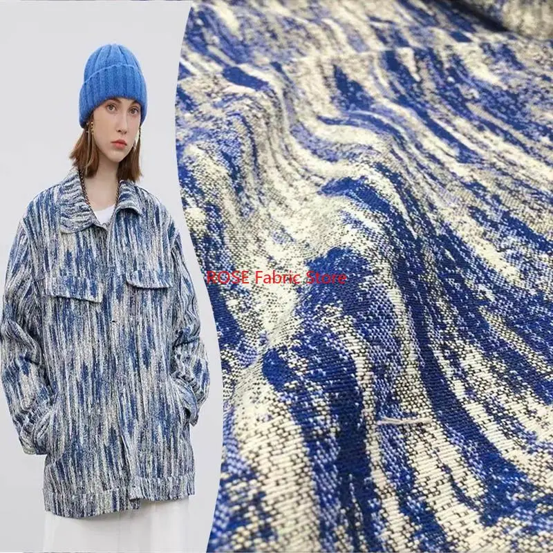 Winter Thickend Jacquard Denim Fabric for Jeans Coat Skirt Jacket Diy Sewing Cloth Yarn-dyed Wearable Bear Blue Black