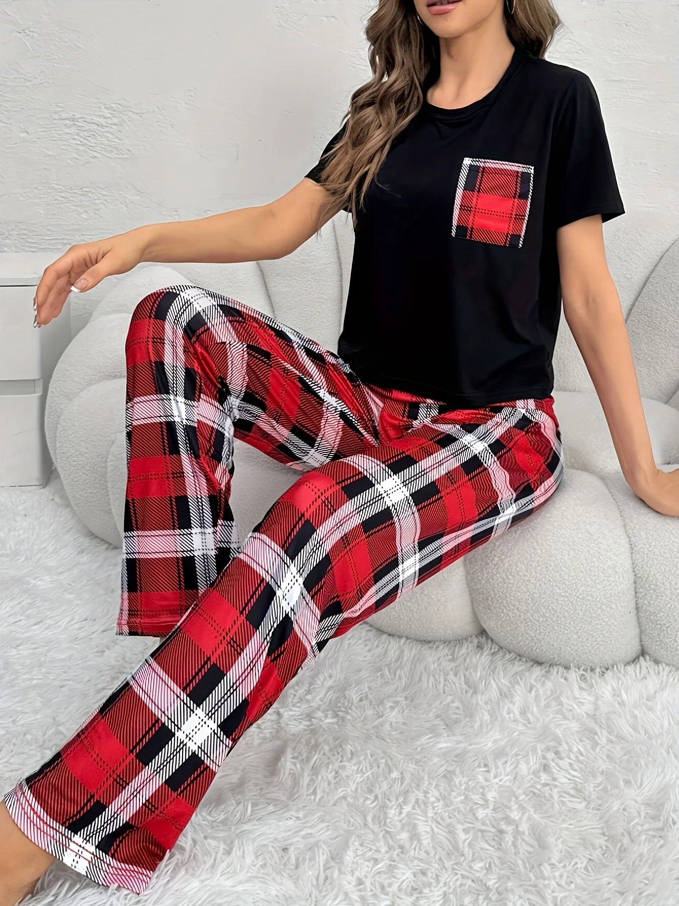 حجم قياسي المرأة أربعة مواسم الربيع والصيف عادية فضفاض عادية منقوشة مطبوعة قصيرة الأكمام المرأة منامة مجموعة