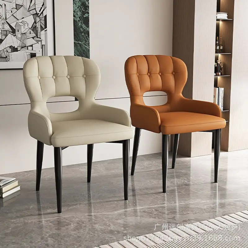 

Nordic Italian leather dining chair Casual restaurant Hollow Hotel simple stool Household nordic Back chair furniture muebles